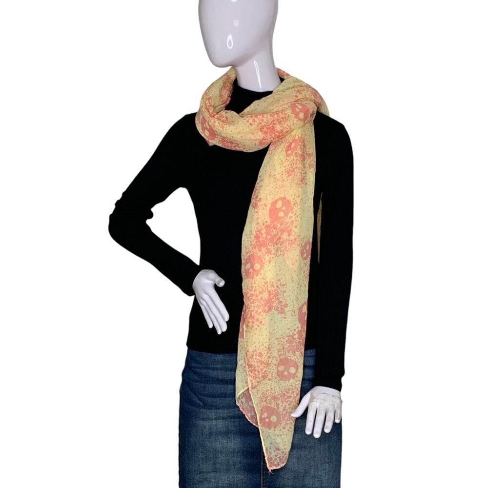 Scarf Wrap NWOT 70"X43" Yellow Orange Skulls print all Over